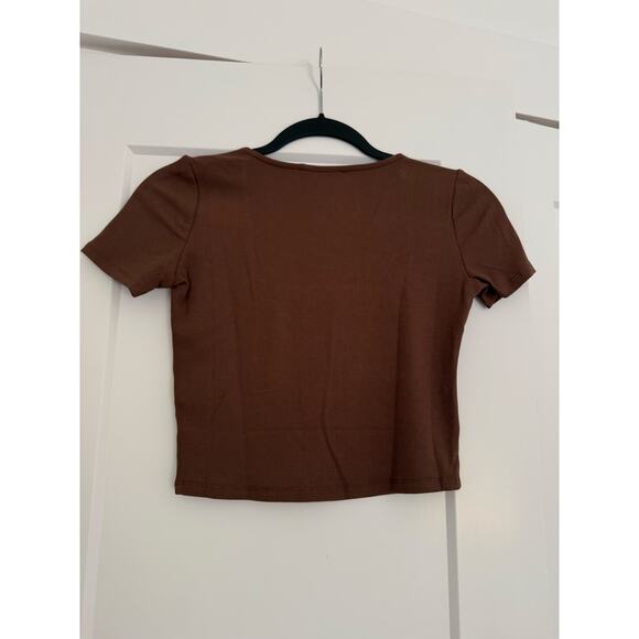 $36 New Talulah Square neck Ribbed Crop Tee - Brown - Large - Picture 3 of 6